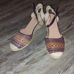 BF Betani Chelsea-1 Wedge Rope Heels Multi Color Purple Strap Shoes Sz 10